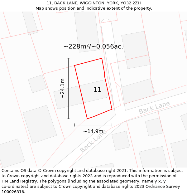 11, BACK LANE, WIGGINTON, YORK, YO32 2ZH: Plot and title map