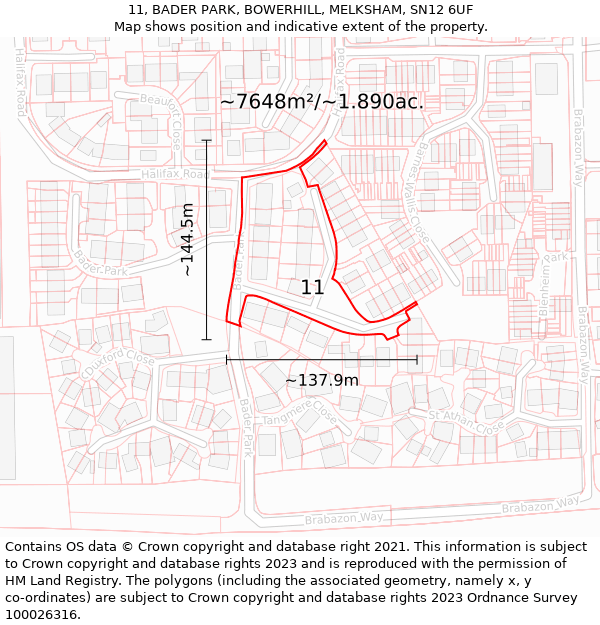 11, BADER PARK, BOWERHILL, MELKSHAM, SN12 6UF: Plot and title map