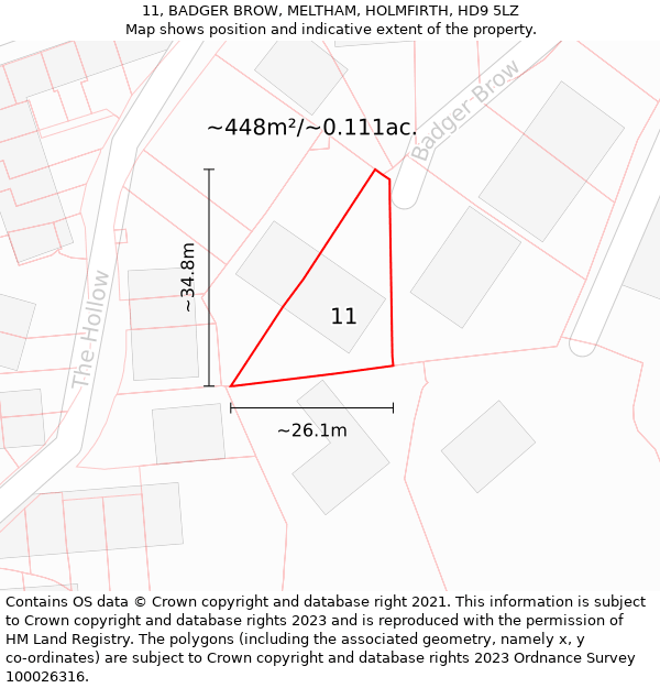 11, BADGER BROW, MELTHAM, HOLMFIRTH, HD9 5LZ: Plot and title map