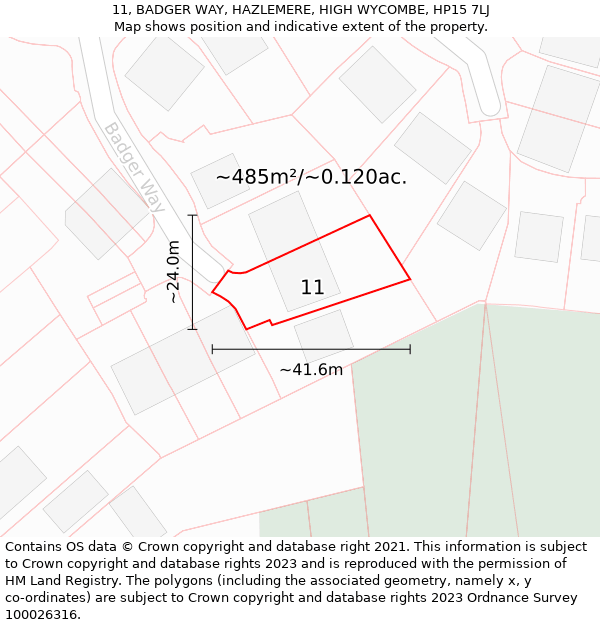 11, BADGER WAY, HAZLEMERE, HIGH WYCOMBE, HP15 7LJ: Plot and title map