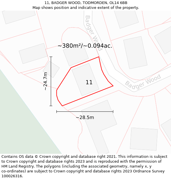 11, BADGER WOOD, TODMORDEN, OL14 6BB: Plot and title map