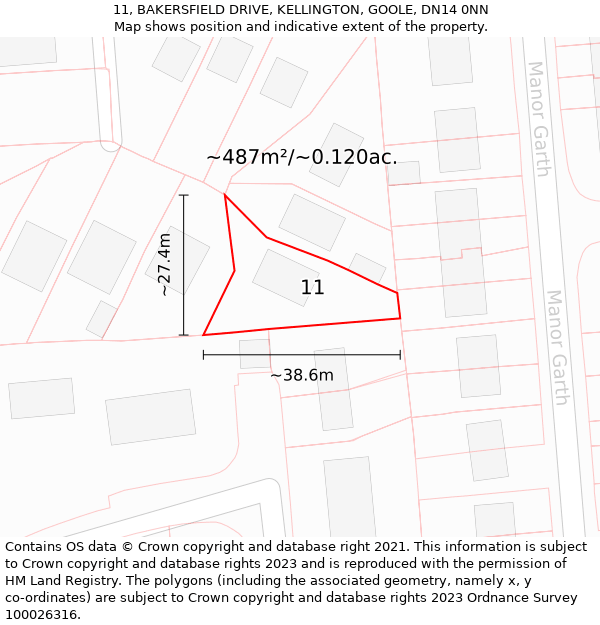 11, BAKERSFIELD DRIVE, KELLINGTON, GOOLE, DN14 0NN: Plot and title map