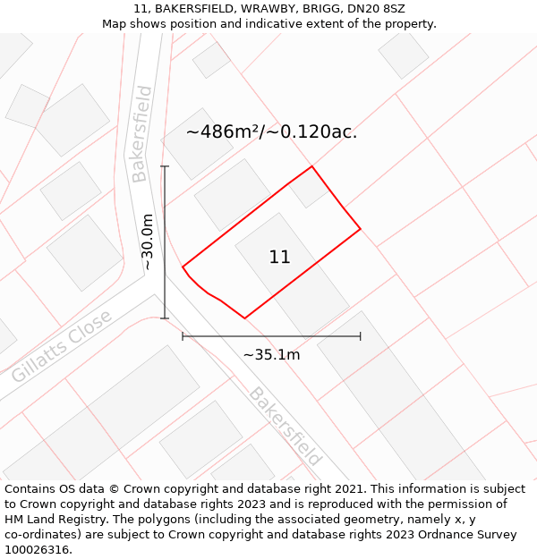 11, BAKERSFIELD, WRAWBY, BRIGG, DN20 8SZ: Plot and title map