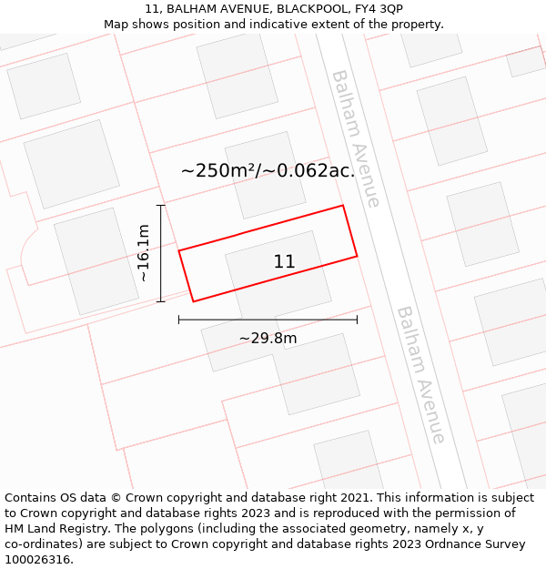 11, BALHAM AVENUE, BLACKPOOL, FY4 3QP: Plot and title map