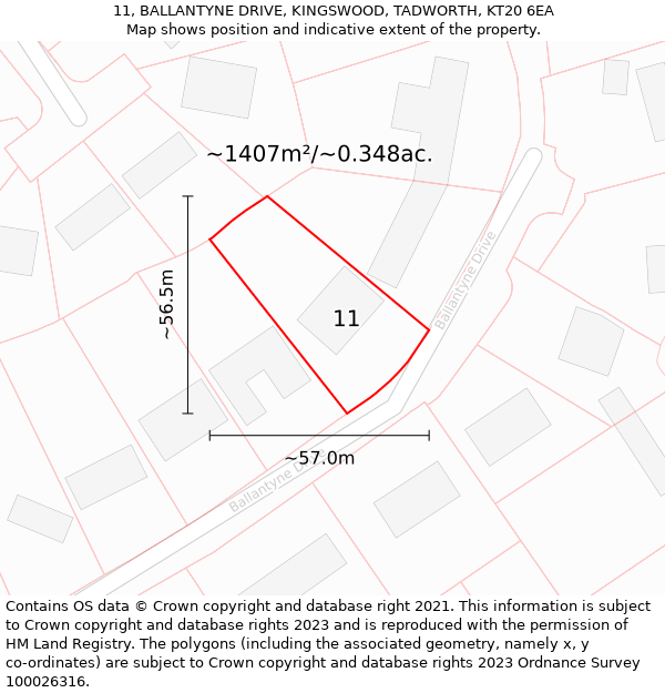 11, BALLANTYNE DRIVE, KINGSWOOD, TADWORTH, KT20 6EA: Plot and title map