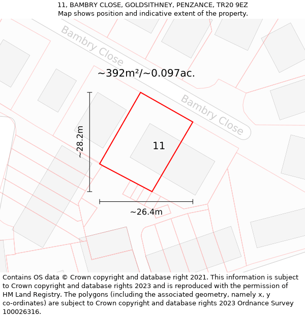 11, BAMBRY CLOSE, GOLDSITHNEY, PENZANCE, TR20 9EZ: Plot and title map