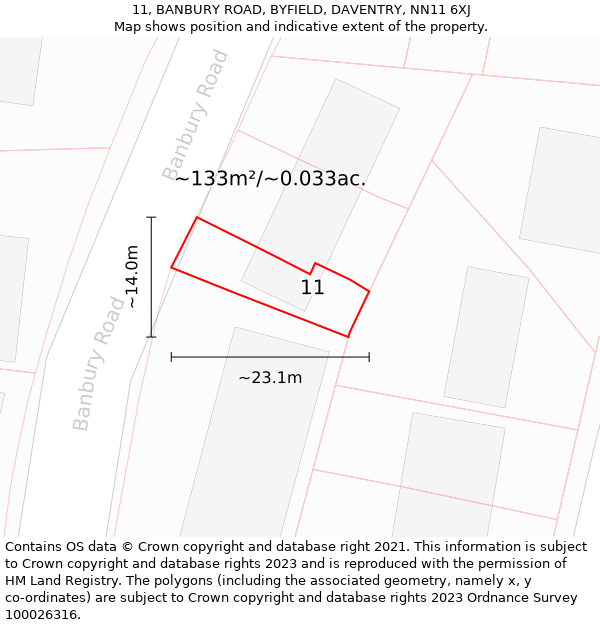 11, BANBURY ROAD, BYFIELD, DAVENTRY, NN11 6XJ: Plot and title map