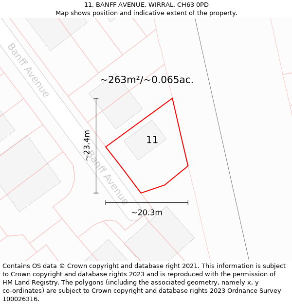 11, BANFF AVENUE, WIRRAL, CH63 0PD: Plot and title map