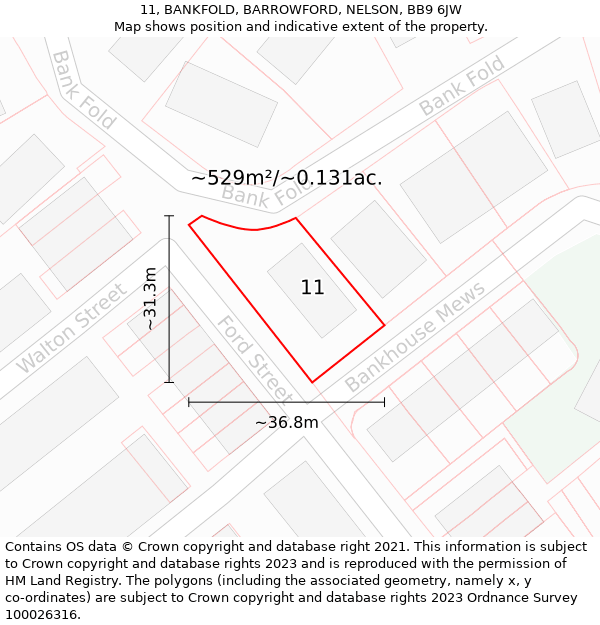 11, BANKFOLD, BARROWFORD, NELSON, BB9 6JW: Plot and title map