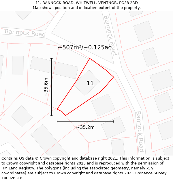 11, BANNOCK ROAD, WHITWELL, VENTNOR, PO38 2RD: Plot and title map