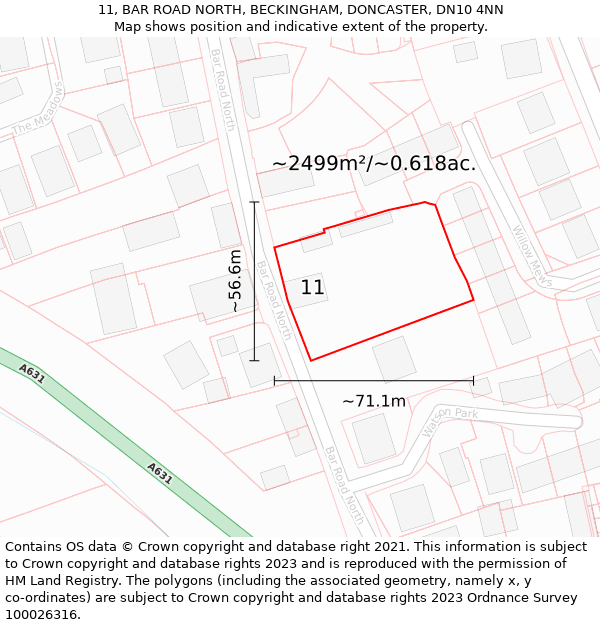 11, BAR ROAD NORTH, BECKINGHAM, DONCASTER, DN10 4NN: Plot and title map