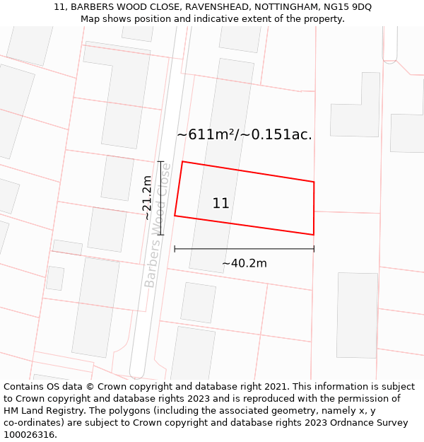 11, BARBERS WOOD CLOSE, RAVENSHEAD, NOTTINGHAM, NG15 9DQ: Plot and title map