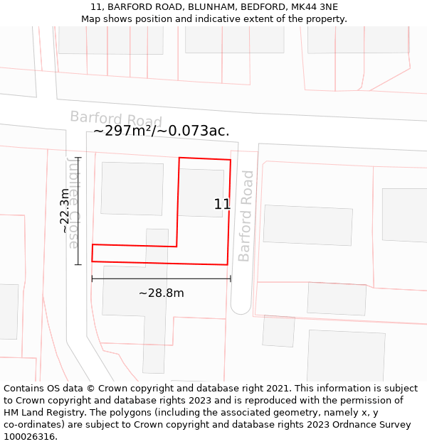 11, BARFORD ROAD, BLUNHAM, BEDFORD, MK44 3NE: Plot and title map