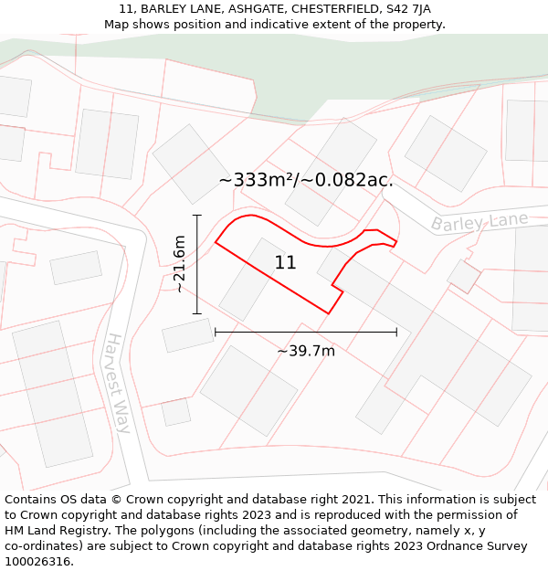 11, BARLEY LANE, ASHGATE, CHESTERFIELD, S42 7JA: Plot and title map