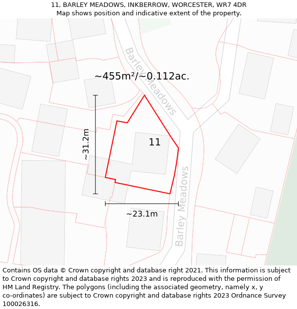 11, BARLEY MEADOWS, INKBERROW, WORCESTER, WR7 4DR: Plot and title map