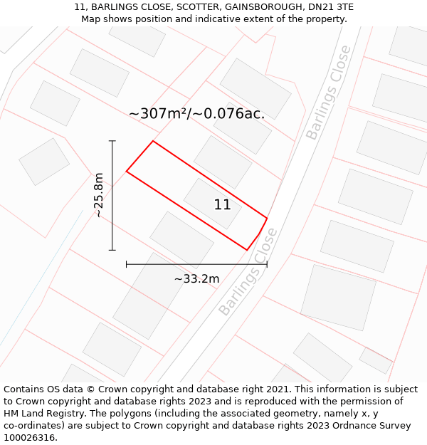 11, BARLINGS CLOSE, SCOTTER, GAINSBOROUGH, DN21 3TE: Plot and title map