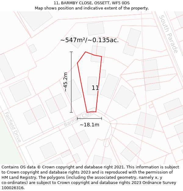 11, BARMBY CLOSE, OSSETT, WF5 0DS: Plot and title map