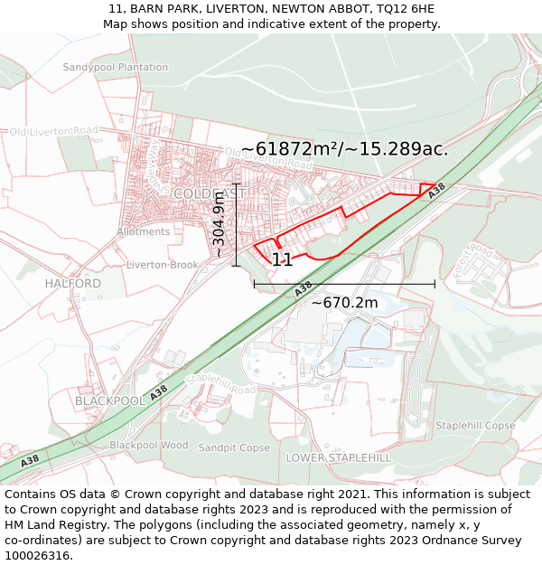 11, BARN PARK, LIVERTON, NEWTON ABBOT, TQ12 6HE: Plot and title map