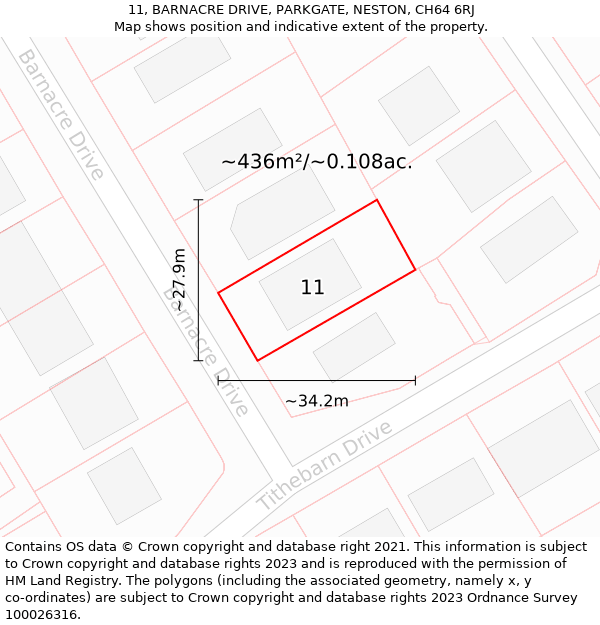 11, BARNACRE DRIVE, PARKGATE, NESTON, CH64 6RJ: Plot and title map