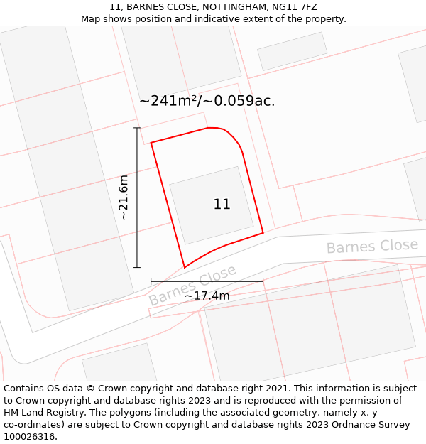 11, BARNES CLOSE, NOTTINGHAM, NG11 7FZ: Plot and title map