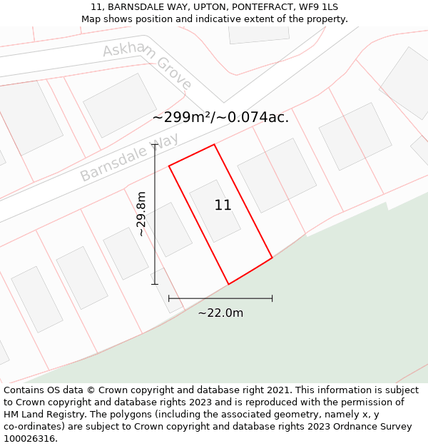 11, BARNSDALE WAY, UPTON, PONTEFRACT, WF9 1LS: Plot and title map