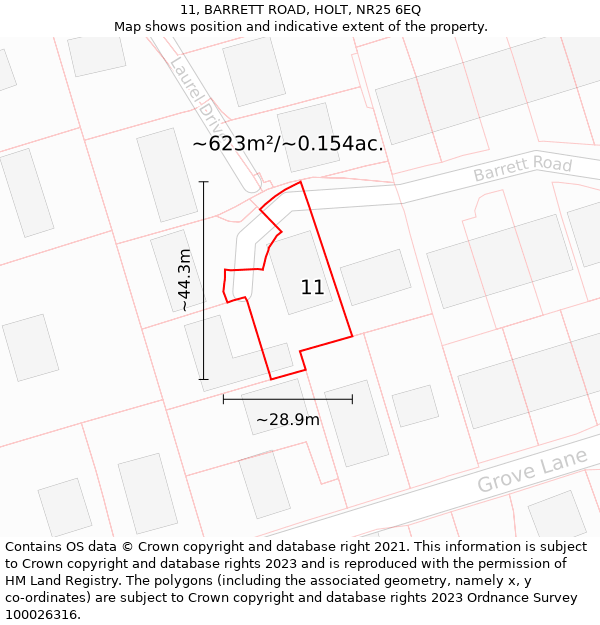 11, BARRETT ROAD, HOLT, NR25 6EQ: Plot and title map