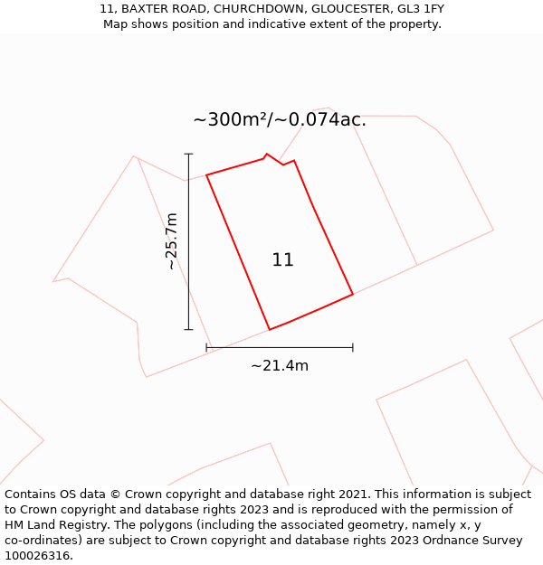 11, BAXTER ROAD, CHURCHDOWN, GLOUCESTER, GL3 1FY: Plot and title map