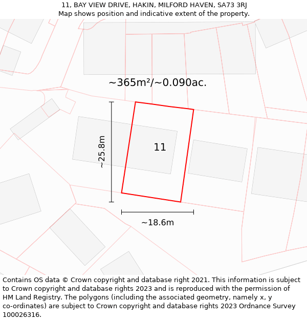 11, BAY VIEW DRIVE, HAKIN, MILFORD HAVEN, SA73 3RJ: Plot and title map