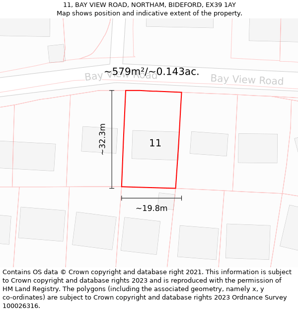 11, BAY VIEW ROAD, NORTHAM, BIDEFORD, EX39 1AY: Plot and title map