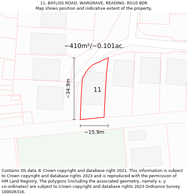 11, BAYLISS ROAD, WARGRAVE, READING, RG10 8DR: Plot and title map