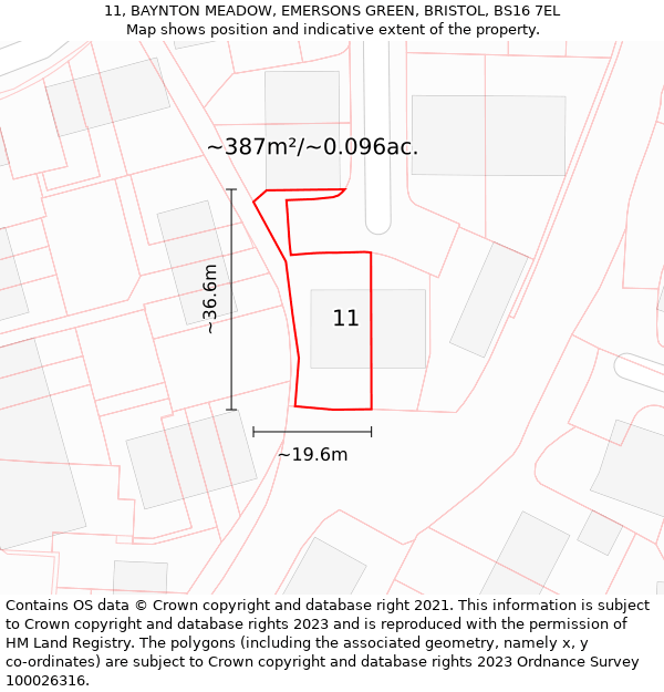 11, BAYNTON MEADOW, EMERSONS GREEN, BRISTOL, BS16 7EL: Plot and title map