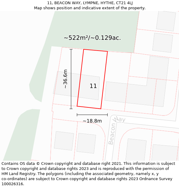 11, BEACON WAY, LYMPNE, HYTHE, CT21 4LJ: Plot and title map