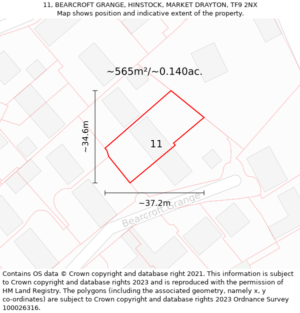 11, BEARCROFT GRANGE, HINSTOCK, MARKET DRAYTON, TF9 2NX: Plot and title map