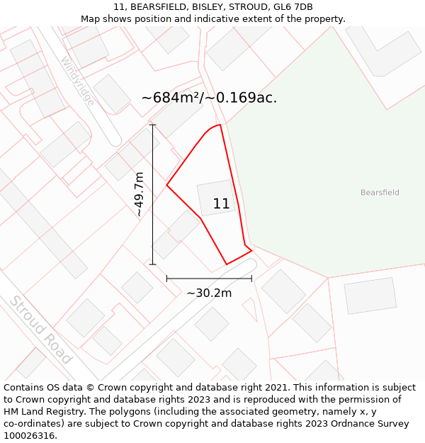 11, BEARSFIELD, BISLEY, STROUD, GL6 7DB: Plot and title map