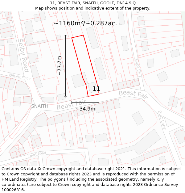 11, BEAST FAIR, SNAITH, GOOLE, DN14 9JQ: Plot and title map