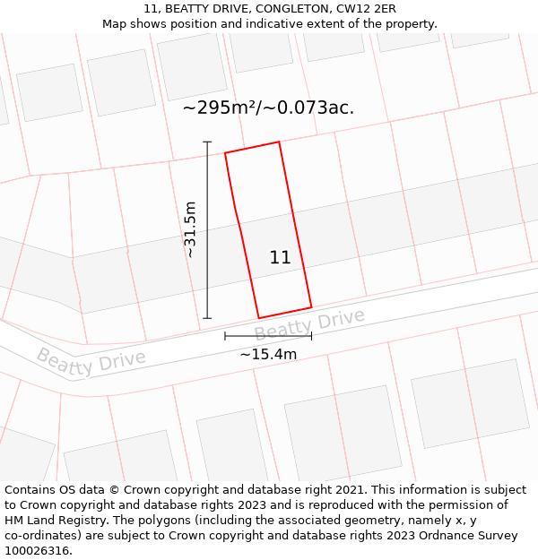 11, BEATTY DRIVE, CONGLETON, CW12 2ER: Plot and title map