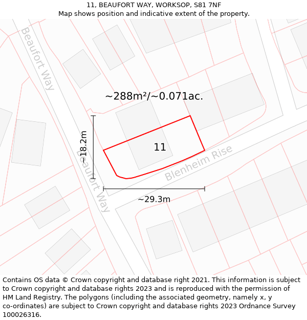 11, BEAUFORT WAY, WORKSOP, S81 7NF: Plot and title map