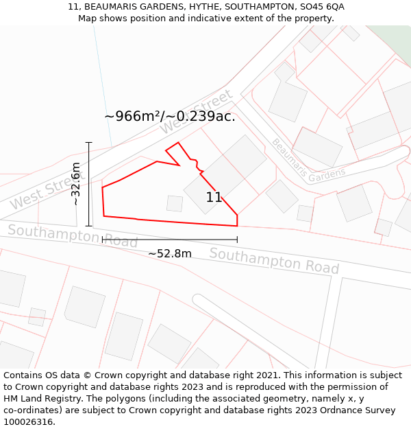 11, BEAUMARIS GARDENS, HYTHE, SOUTHAMPTON, SO45 6QA: Plot and title map