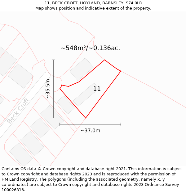 11, BECK CROFT, HOYLAND, BARNSLEY, S74 0LR: Plot and title map