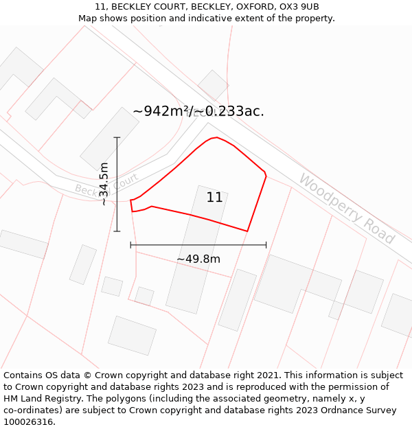 11, BECKLEY COURT, BECKLEY, OXFORD, OX3 9UB: Plot and title map