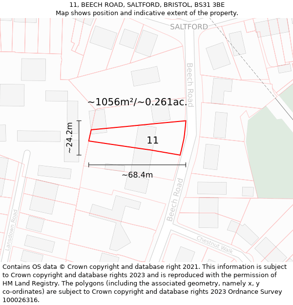 11, BEECH ROAD, SALTFORD, BRISTOL, BS31 3BE: Plot and title map