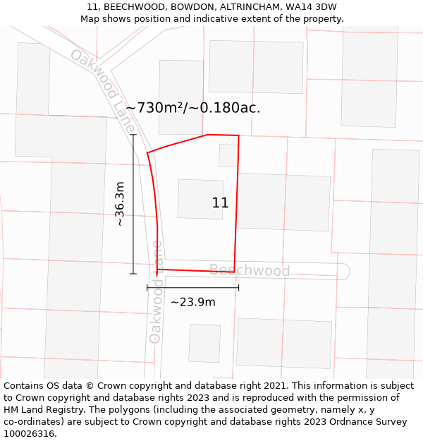 11, BEECHWOOD, BOWDON, ALTRINCHAM, WA14 3DW: Plot and title map