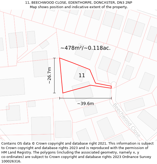 11, BEECHWOOD CLOSE, EDENTHORPE, DONCASTER, DN3 2NP: Plot and title map