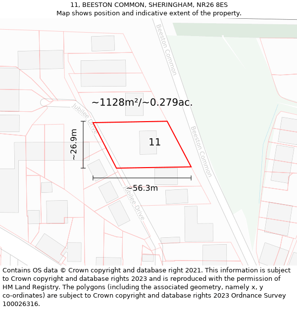 11, BEESTON COMMON, SHERINGHAM, NR26 8ES: Plot and title map