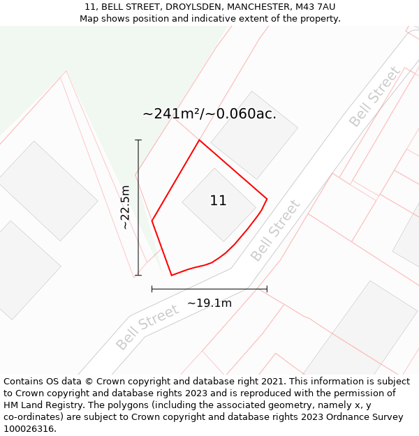 11, BELL STREET, DROYLSDEN, MANCHESTER, M43 7AU: Plot and title map