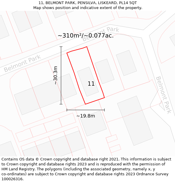 11, BELMONT PARK, PENSILVA, LISKEARD, PL14 5QT: Plot and title map