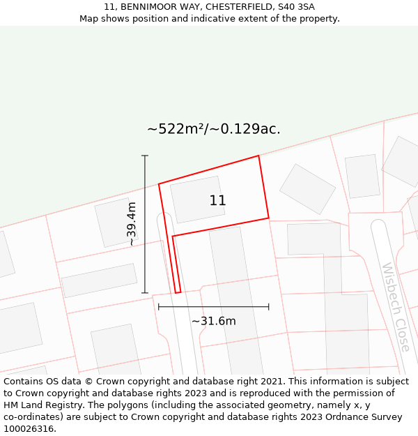 11, BENNIMOOR WAY, CHESTERFIELD, S40 3SA: Plot and title map