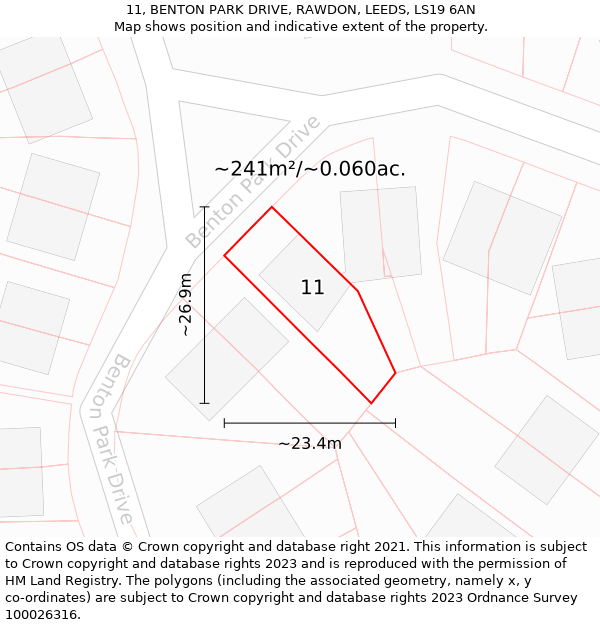 11, BENTON PARK DRIVE, RAWDON, LEEDS, LS19 6AN: Plot and title map