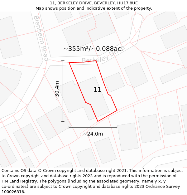 11, BERKELEY DRIVE, BEVERLEY, HU17 8UE: Plot and title map