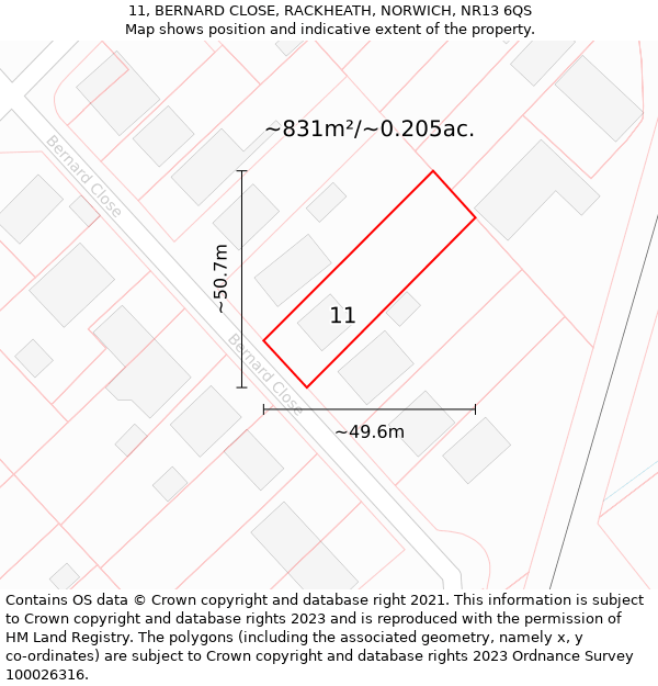 11, BERNARD CLOSE, RACKHEATH, NORWICH, NR13 6QS: Plot and title map